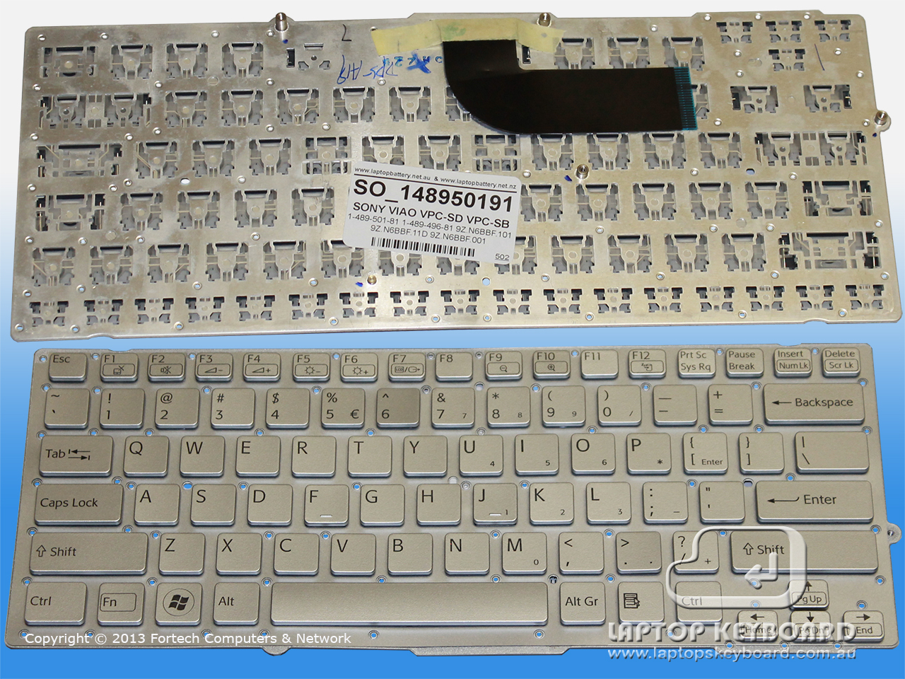SONY VAIO VPC-SB, VPC-SD US REPLACE KEYBOARD SLIVER 1-489-501-91 - Click Image to Close