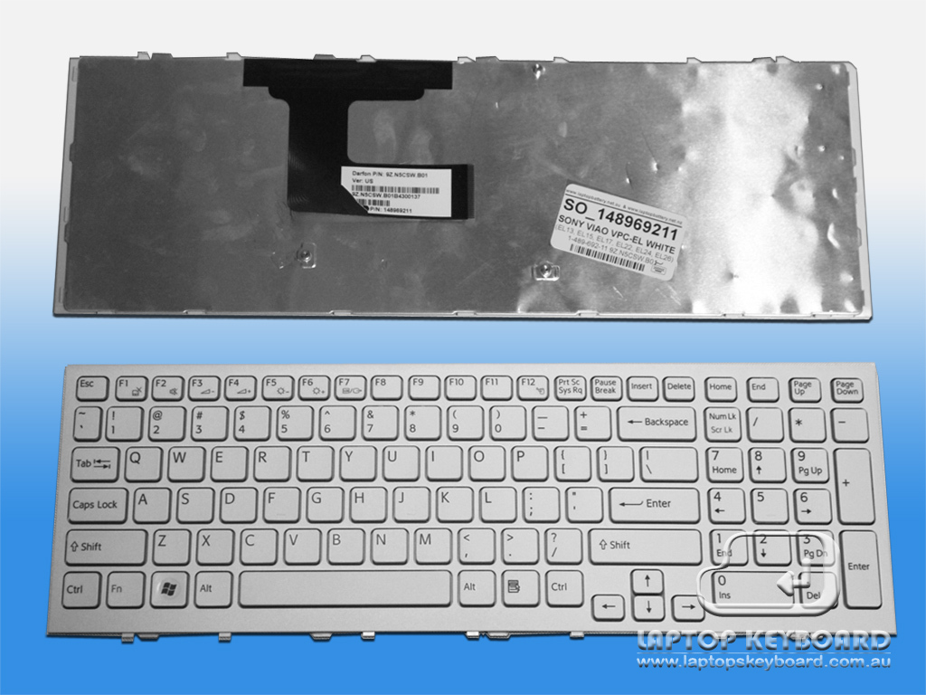 SONY VAIO VPC-EL US REPLACE KEYBOARD WHITE 1-489-692-11 - Click Image to Close
