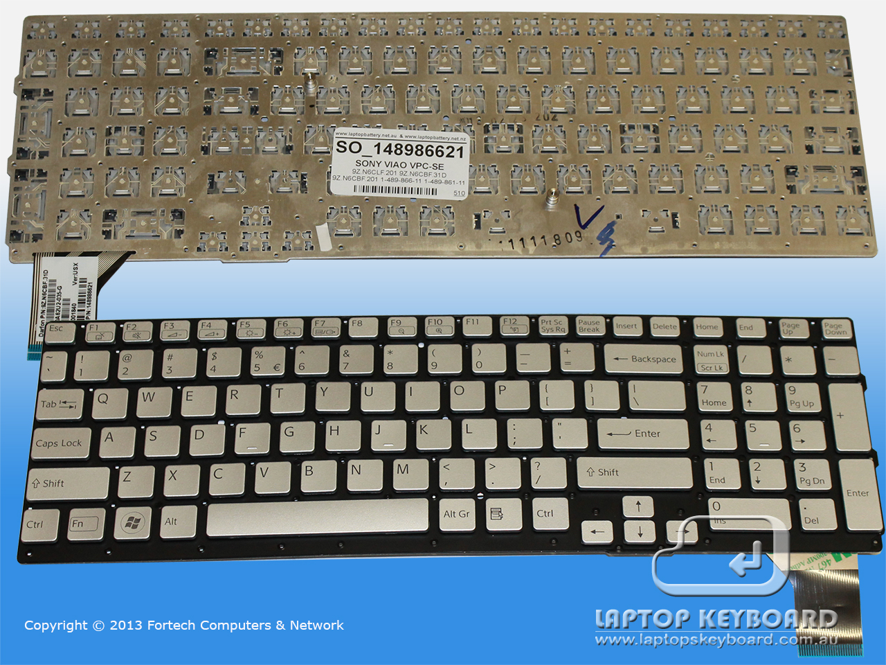 SONY VAIO VPC-SE US REPLACE KEYBOARD SLIVER 1-489-866-21 - Click Image to Close
