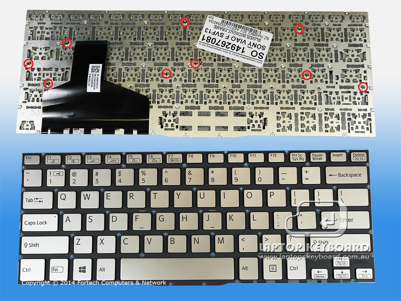 SONY VAIO F SERIES SVF13 US KEYBOARD SLIVER 1-492-670-81 - Click Image to Close