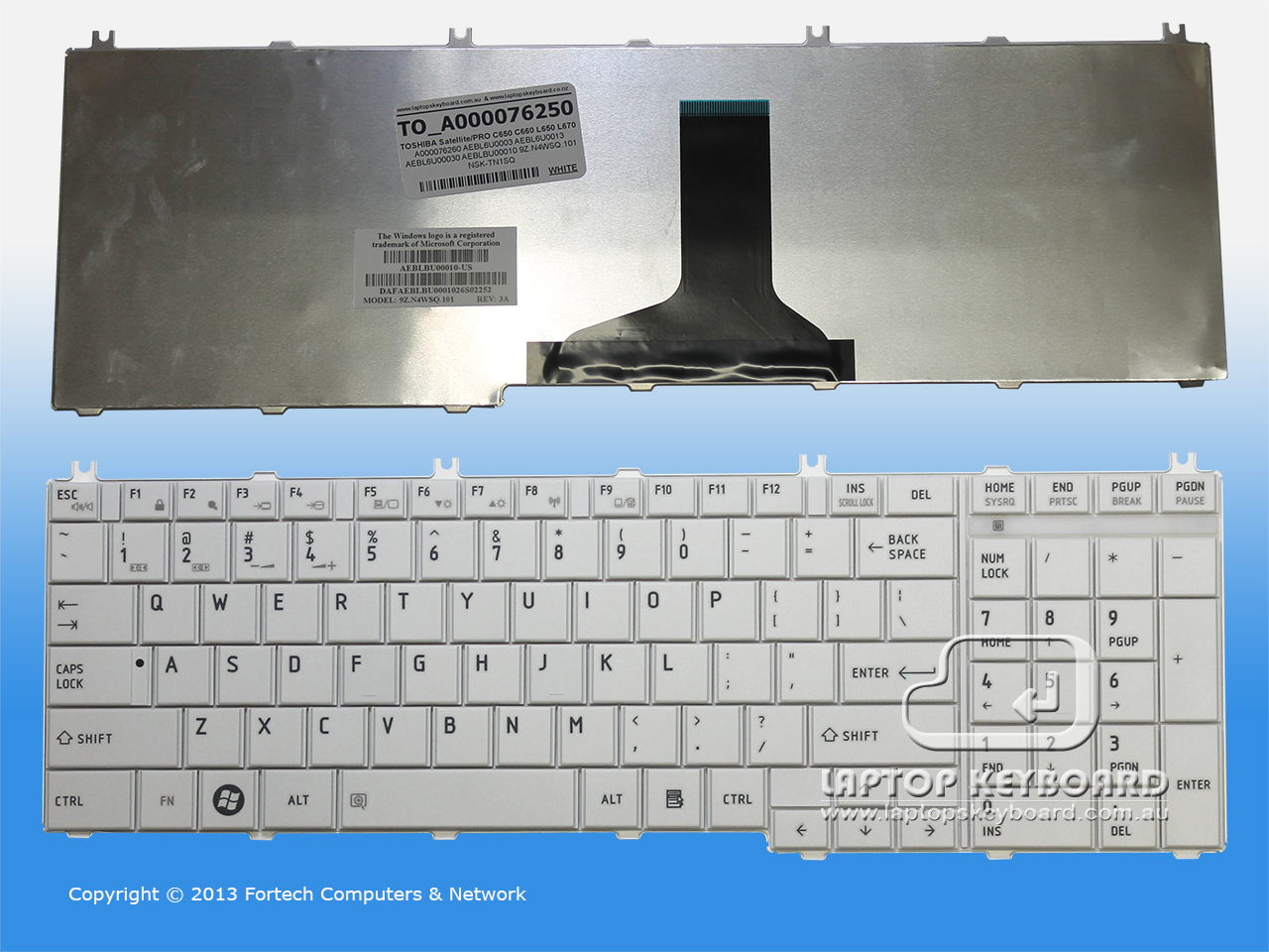 TOSHIBA SATELLITE C650 L650 L670 WHITE KEYBOARD A000076250 - Click Image to Close