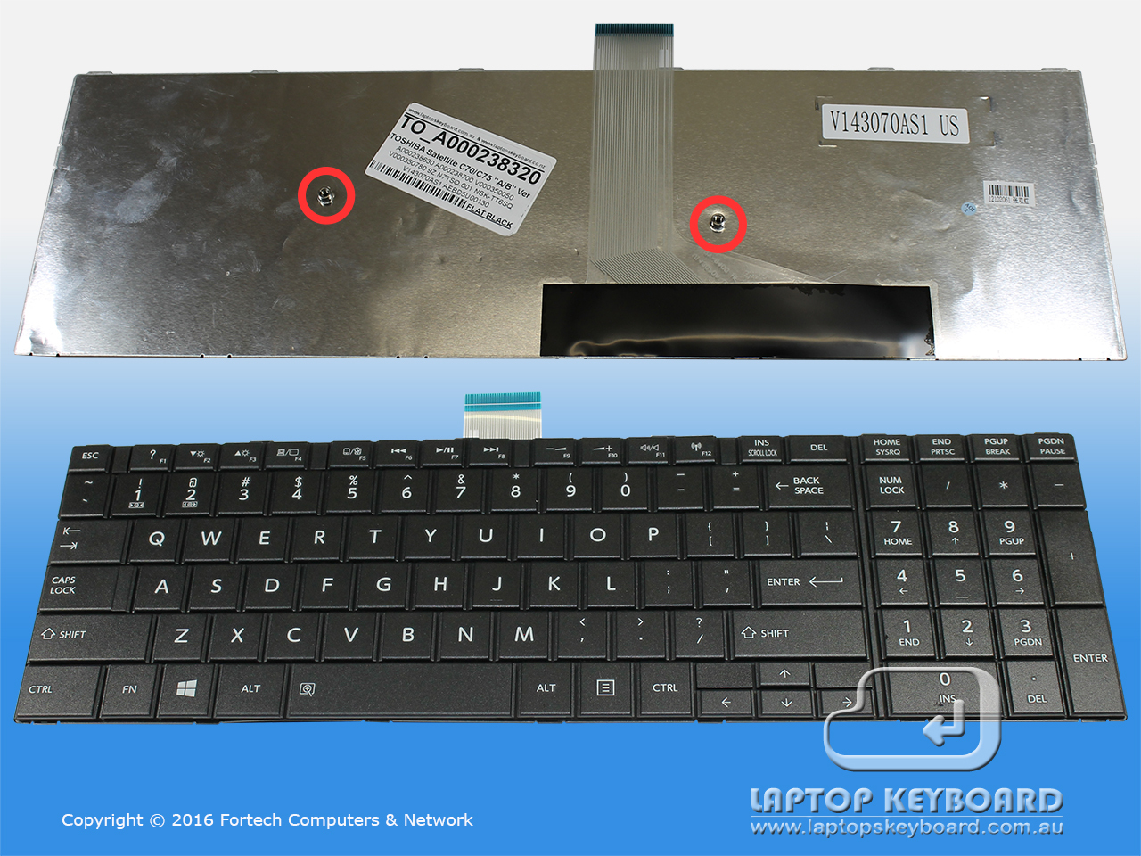 TOSHIBA SATELLITE C70-A C75-A US FLAT BLACK KEYBOARD A000238320 - Click Image to Close