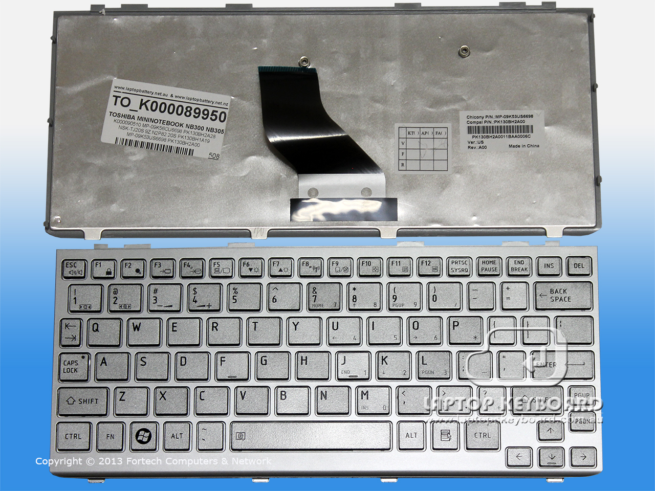 TOSHIBA NETBOOK NB300 NB305 KEYBOARD SLIVER K000089950 - Click Image to Close