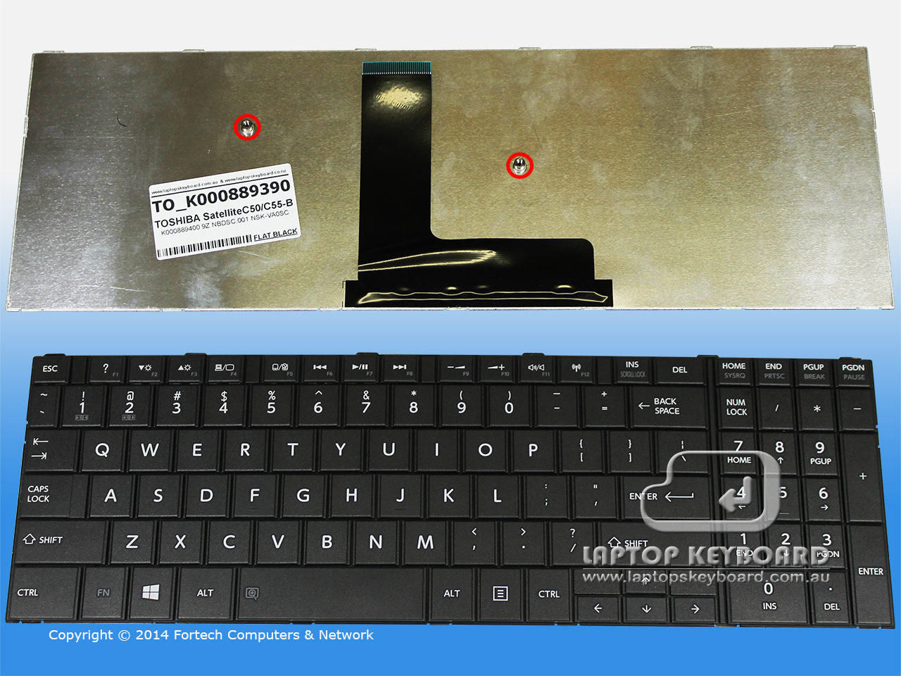 TOSHIBA SATELLITE C50-B C50D-B US FLAT BLACK KEYBOARD K000889390 - Click Image to Close