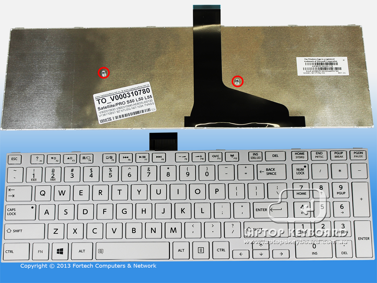 TOSHIBA SATELLITE L50D S50 S50D US WHITE KEYBOARD V000310780 - Click Image to Close