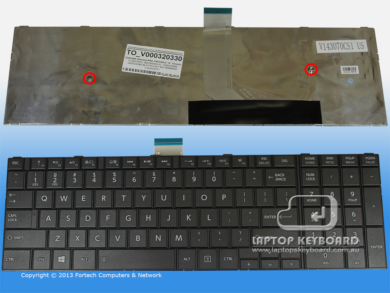 TOSHIBA SATELLITE C50-A C50D-A US FLAT BLACK KEYBOARD V000320330 - Click Image to Close