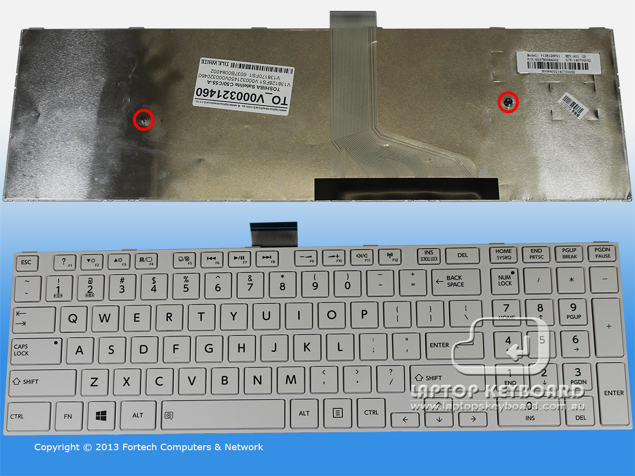 TOSHIBA SATELLITE C50-A C50D-A US TILE WHITE KEYBOARD V000321460 - Click Image to Close